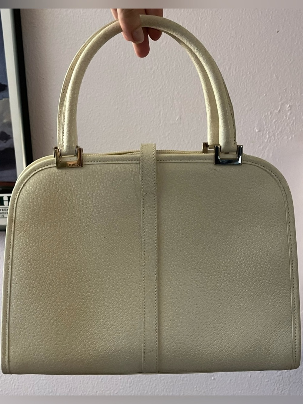 GUCCI Jackie Piston Lock Dome Bag - Ivory Leather - Vintage - w/ COA - Picture 7 of 16